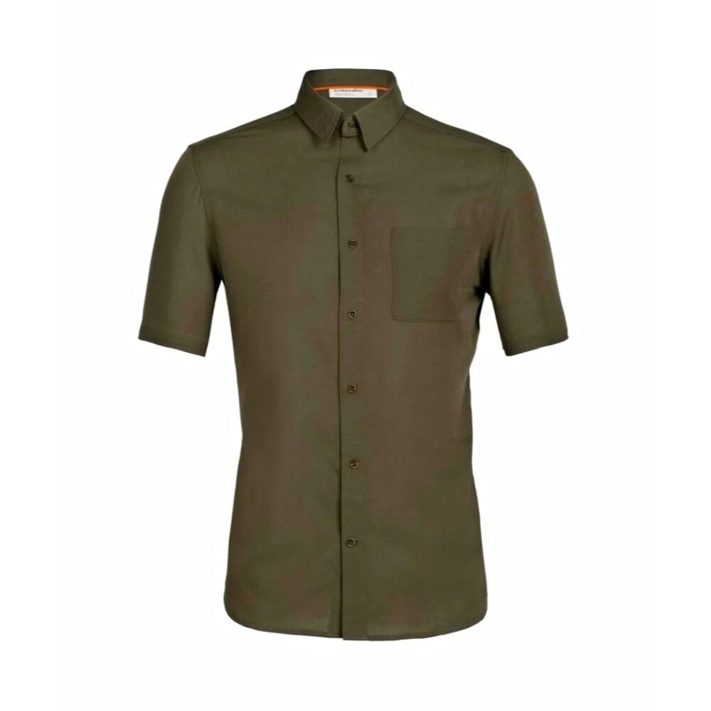 icebreaker Mens Solid Green Short Sleeve Button-Up Shirt Pockets Wool/Lyocell M